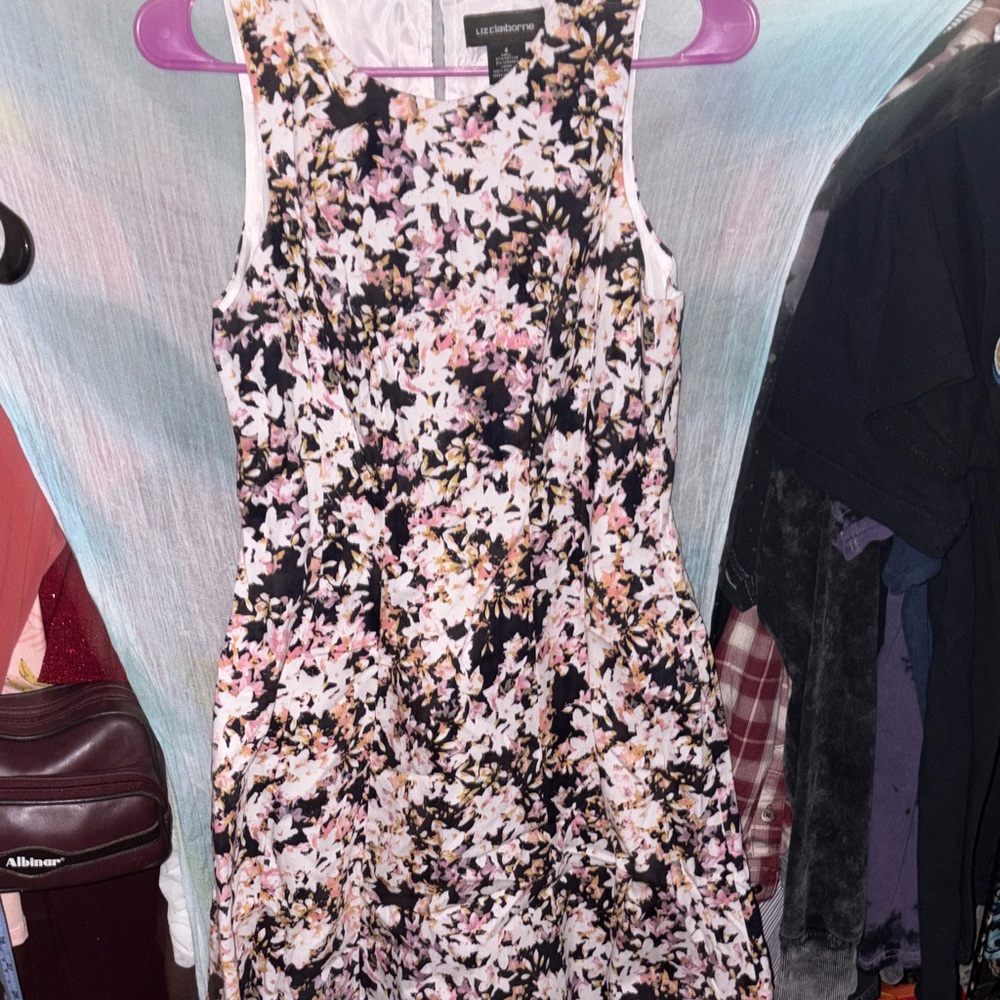 Liz Claiborne Black and Pink Floral Mini Dress